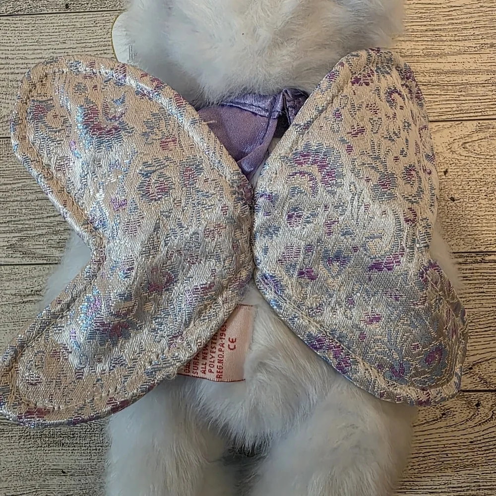Ty Demetria Plush Bear with Purple Collar and Iridescent Wings
